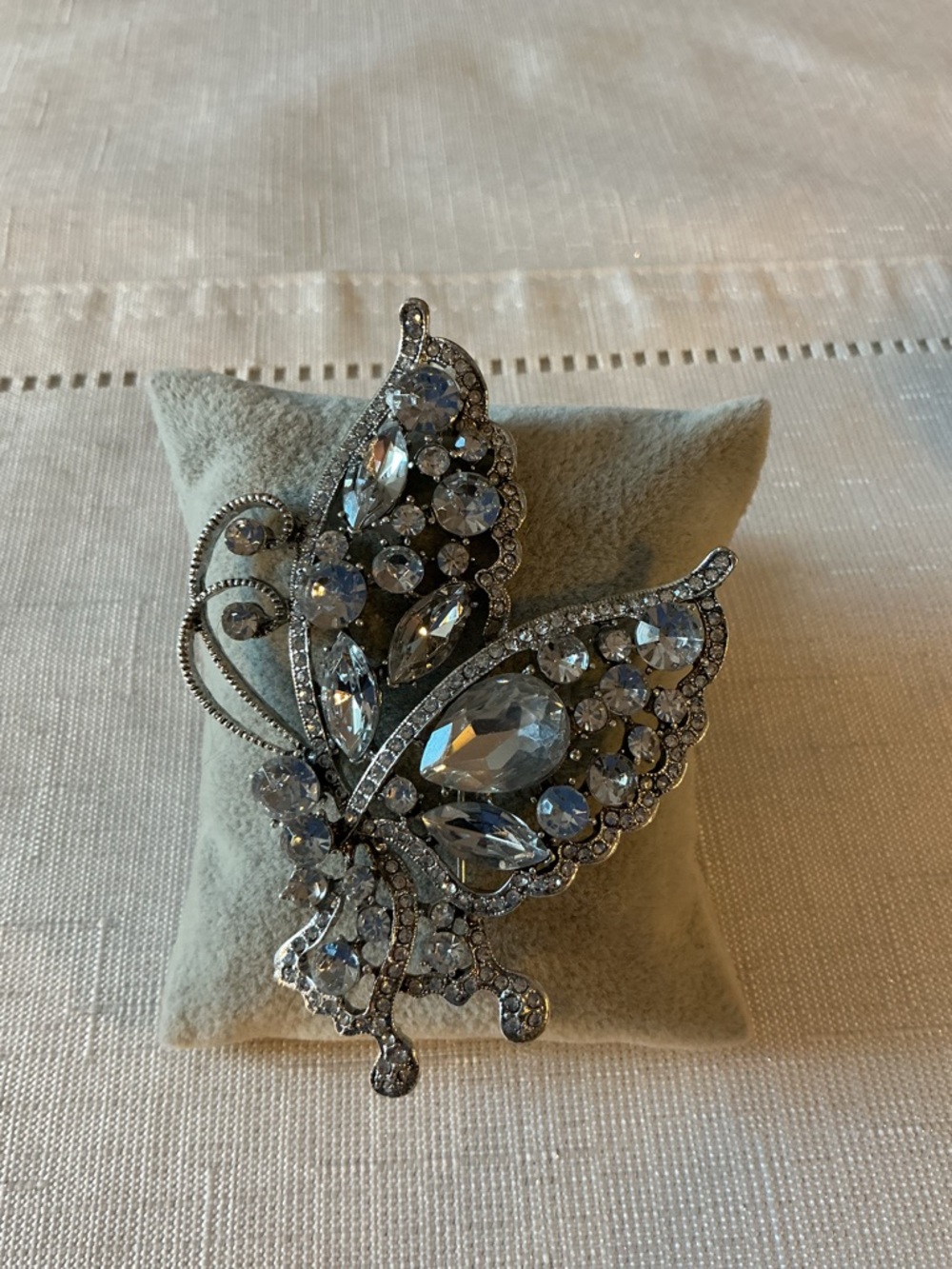 Butterfly Rhinestone Large Statement Silver Tone … - image 1